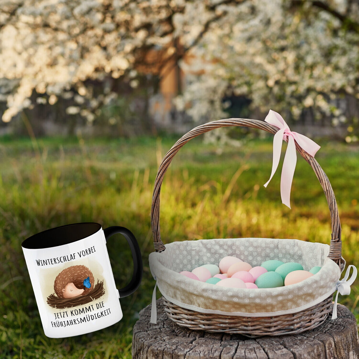 Winterschlaf vorbei jetzt kommt die Frühjahrsmüdigkeit Igel Kaffeebecher