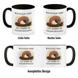Winterschlaf vorbei jetzt kommt die Frühjahrsmüdigkeit Igel Kaffeebecher