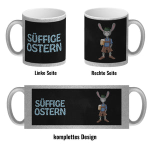 Süffige Ostern Kaffeetasse mit bayerischem Osterhasen in Lederhosen