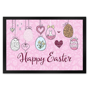 Happy Easter Ostern Fußmatte mit Ostereier-Motiv in rosa