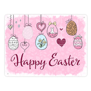 Happy Easter Ostern Metallschild mit Ostereier-Motiv in rosa