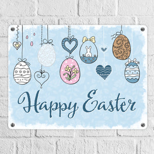 Happy Easter Ostern Metallschild mit Ostereier-Motiv in rosa