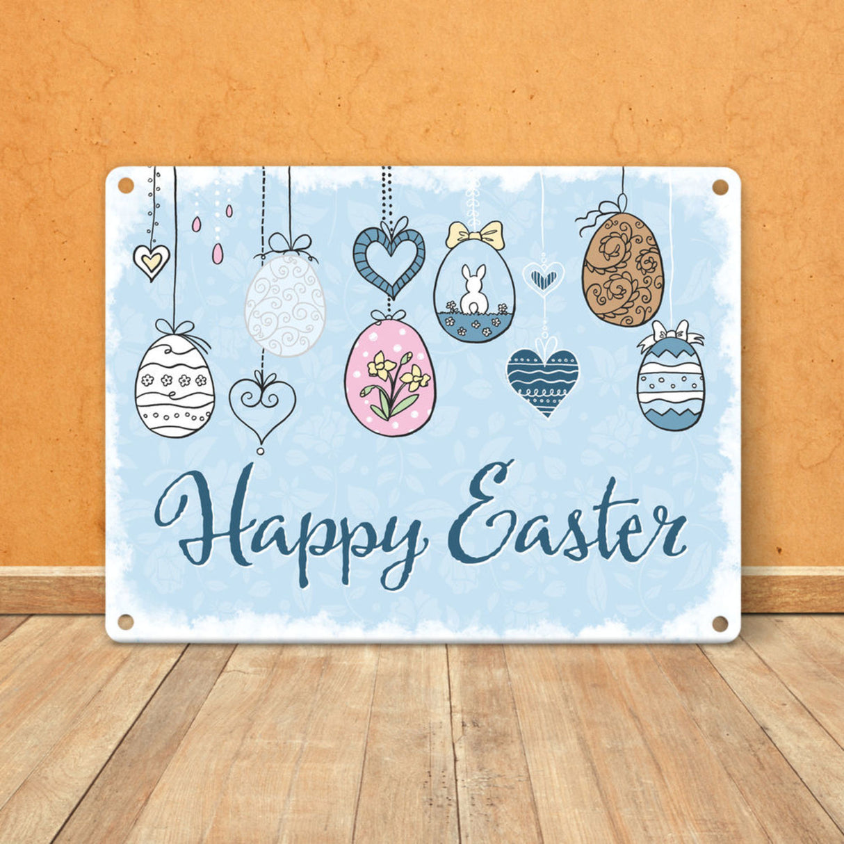Happy Easter Ostern Metallschild mit Ostereier-Motiv in rosa