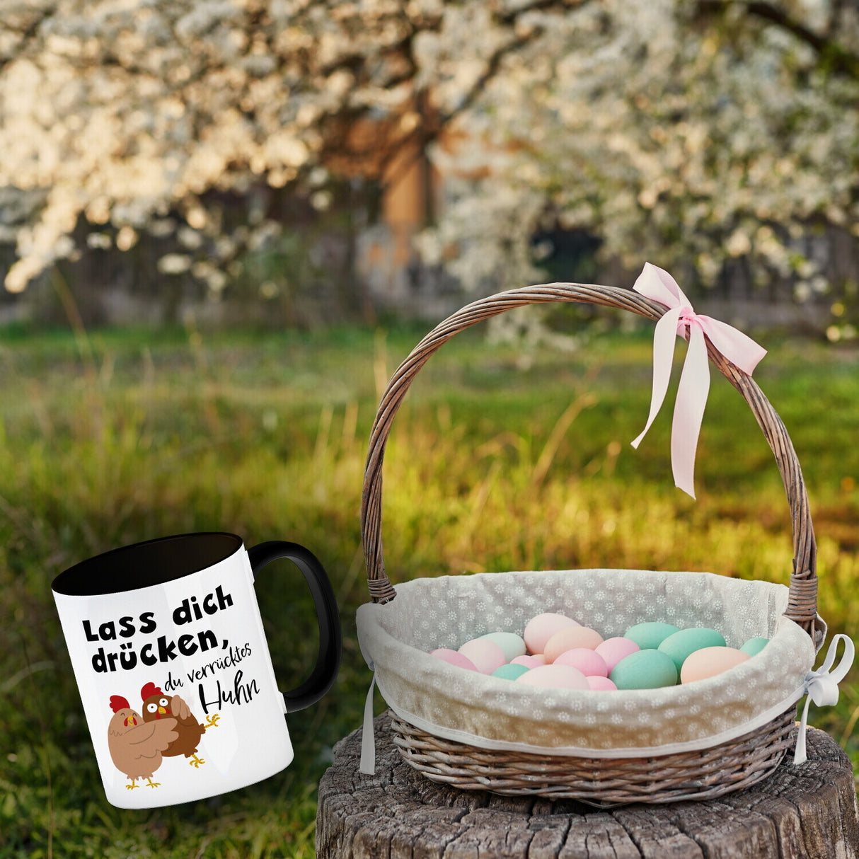 Lass dich drücken, du verrücktes Huhn Kaffeebecher