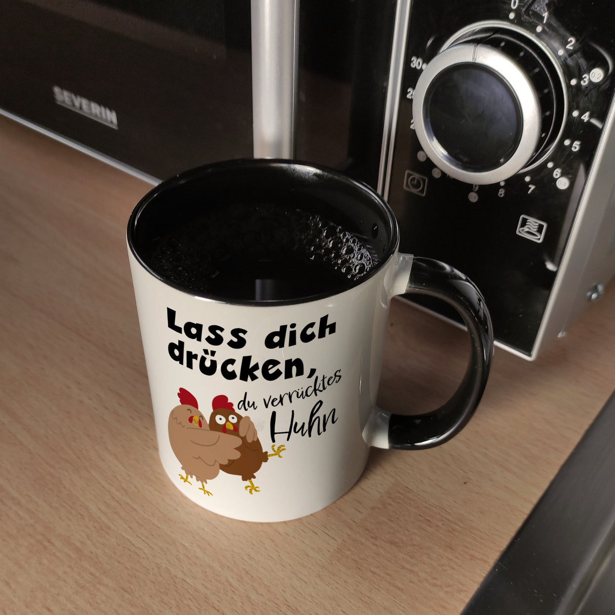 Lass dich drücken, du verrücktes Huhn Kaffeebecher