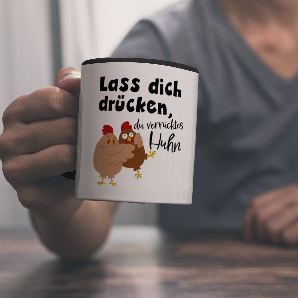 Lass dich drücken, du verrücktes Huhn Kaffeebecher
