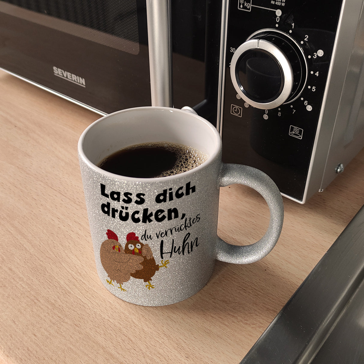 Lass dich drücken, du verrücktes Huhn Kaffeebecher
