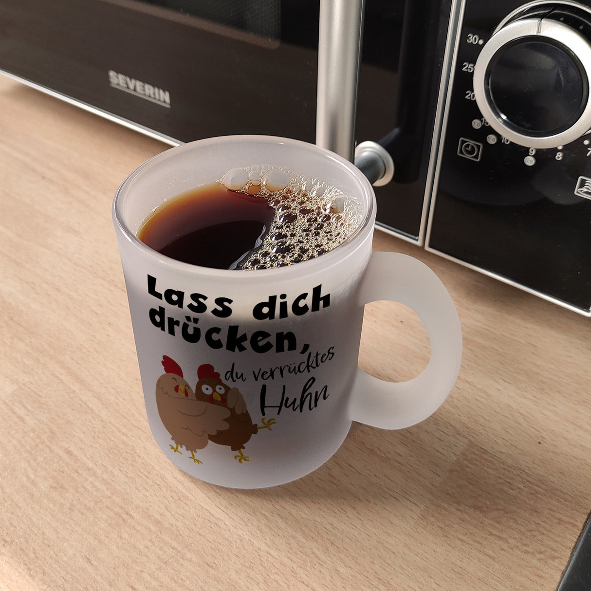 Lass dich drücken, du verrücktes Huhn Kaffeebecher