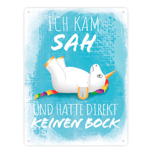 Ich kam, sah und hatte direkt keinen Bock Metallschild mit Einhorn