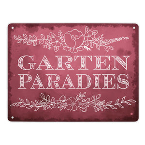 Gartenparadies Metallschild in türkis mit floralen Ornamenten