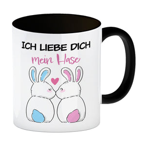 Ich liebe dich mein Hase Kaffeebecher mit küssendem Hasenpaar