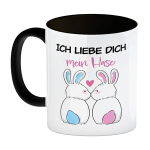 Ich liebe dich mein Hase Kaffeebecher mit küssendem Hasenpaar
