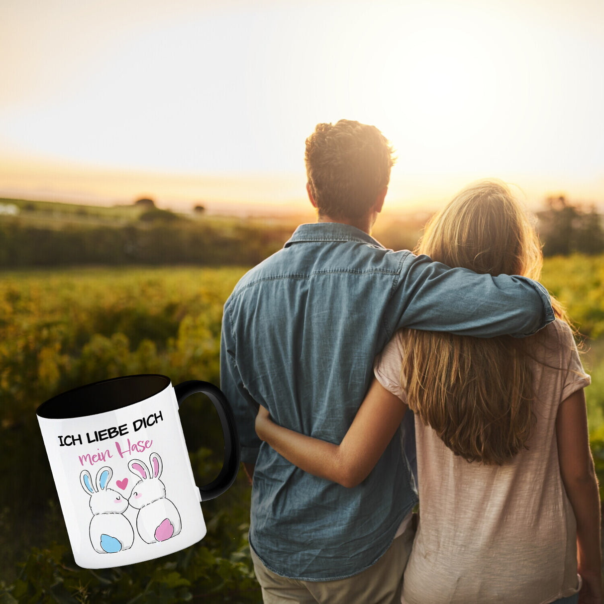 Ich liebe dich mein Hase Kaffeebecher mit küssendem Hasenpaar