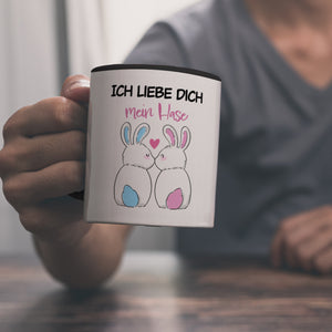 Ich liebe dich mein Hase Kaffeebecher mit küssendem Hasenpaar