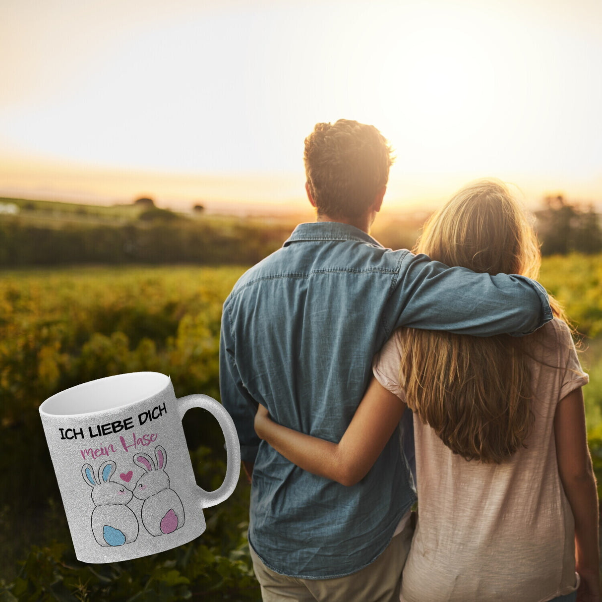 Ich liebe dich mein Hase Kaffeebecher mit küssendem Hasenpaar