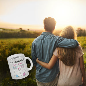 Ich liebe dich mein Hase Kaffeebecher mit küssendem Hasenpaar