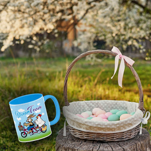 Osterhase und Huhn auf Tandem Kaffeebecher Thema Ostern