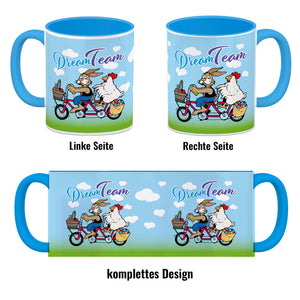 Osterhase und Huhn auf Tandem Kaffeebecher Thema Ostern