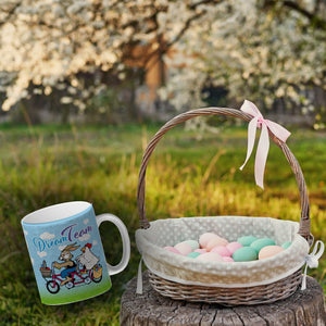 Osterhase und Huhn auf Tandem Kaffeebecher Thema Ostern