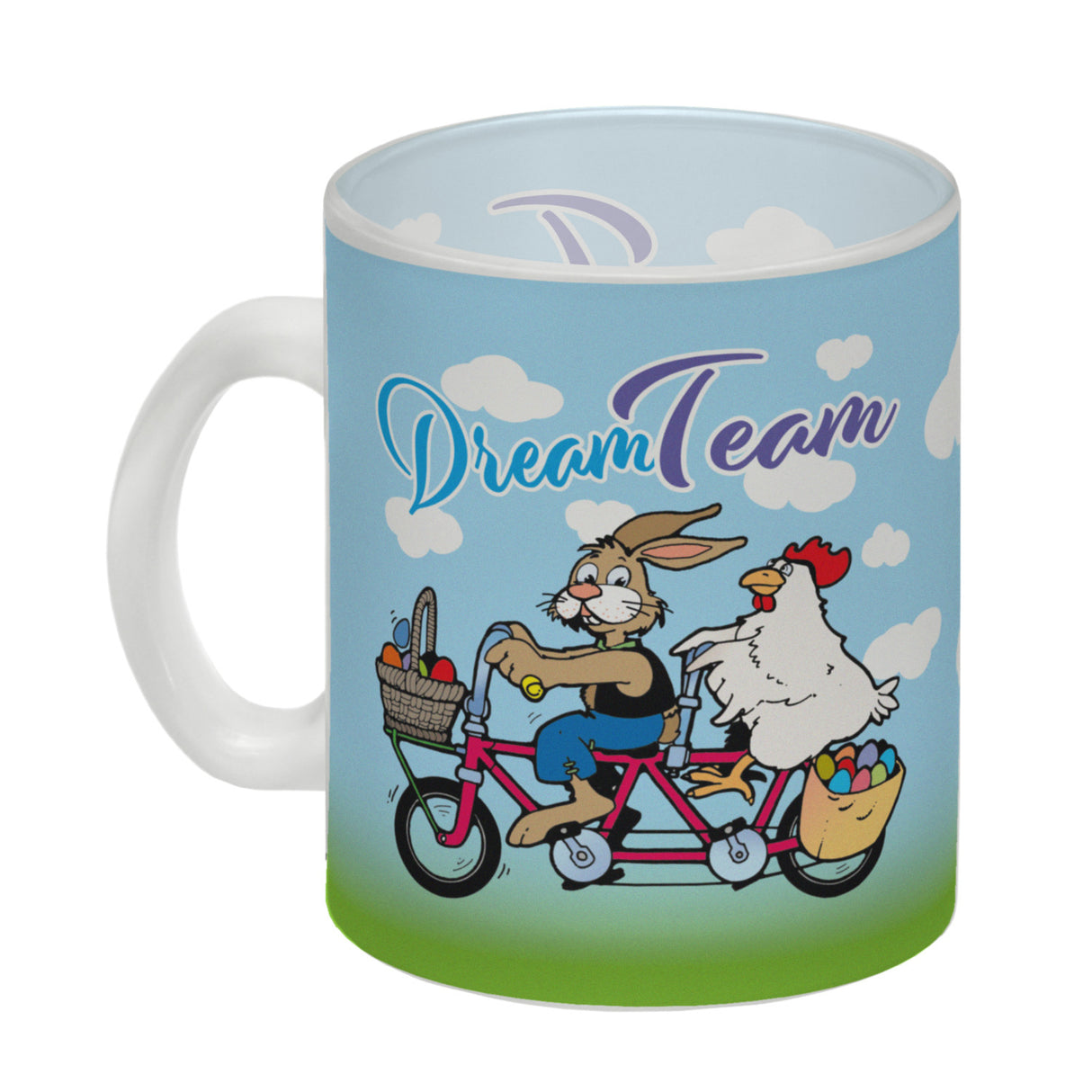 Osterhase und Huhn auf Tandem Kaffeebecher Thema Ostern