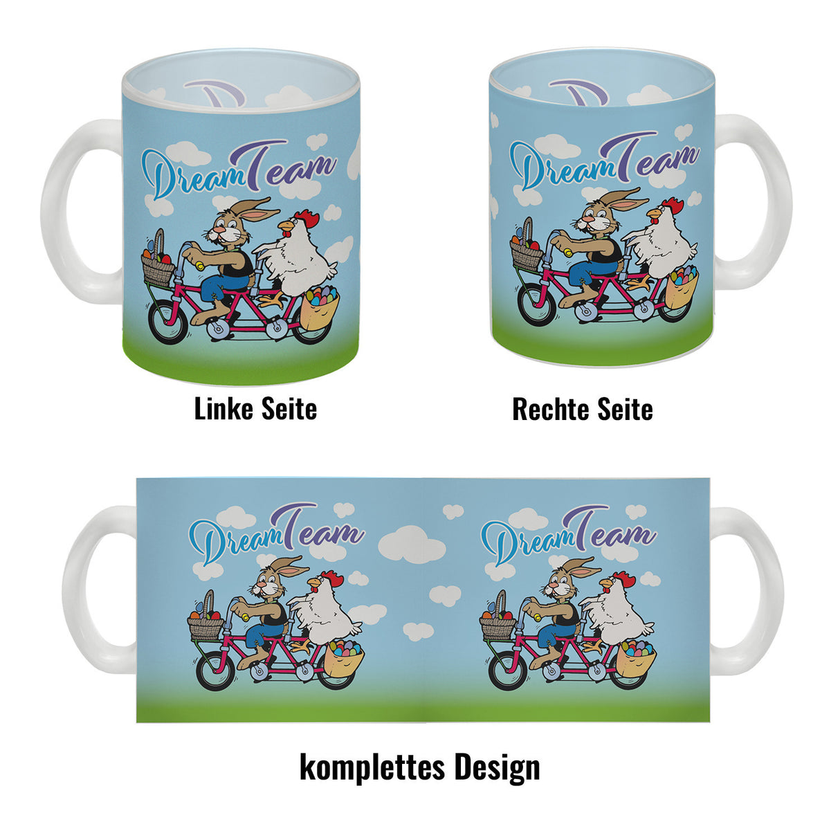 Osterhase und Huhn auf Tandem Kaffeebecher Thema Ostern