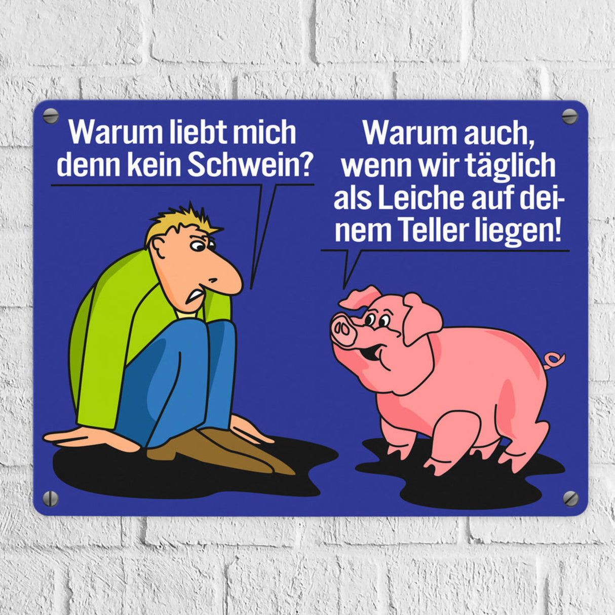 Schweine Metallschild zum Thema Fleischesser und Vegetarier