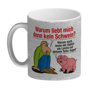 Kaffeebecher zum Thema Fleischesser und Vegetarier mit Schweine Motiv