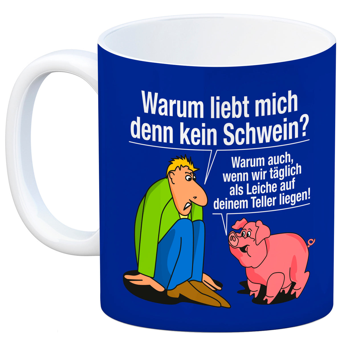 Kaffeebecher zum Thema Fleischesser und Vegetarier mit Schweine Motiv