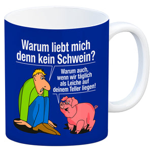Kaffeebecher zum Thema Fleischesser und Vegetarier mit Schweine Motiv