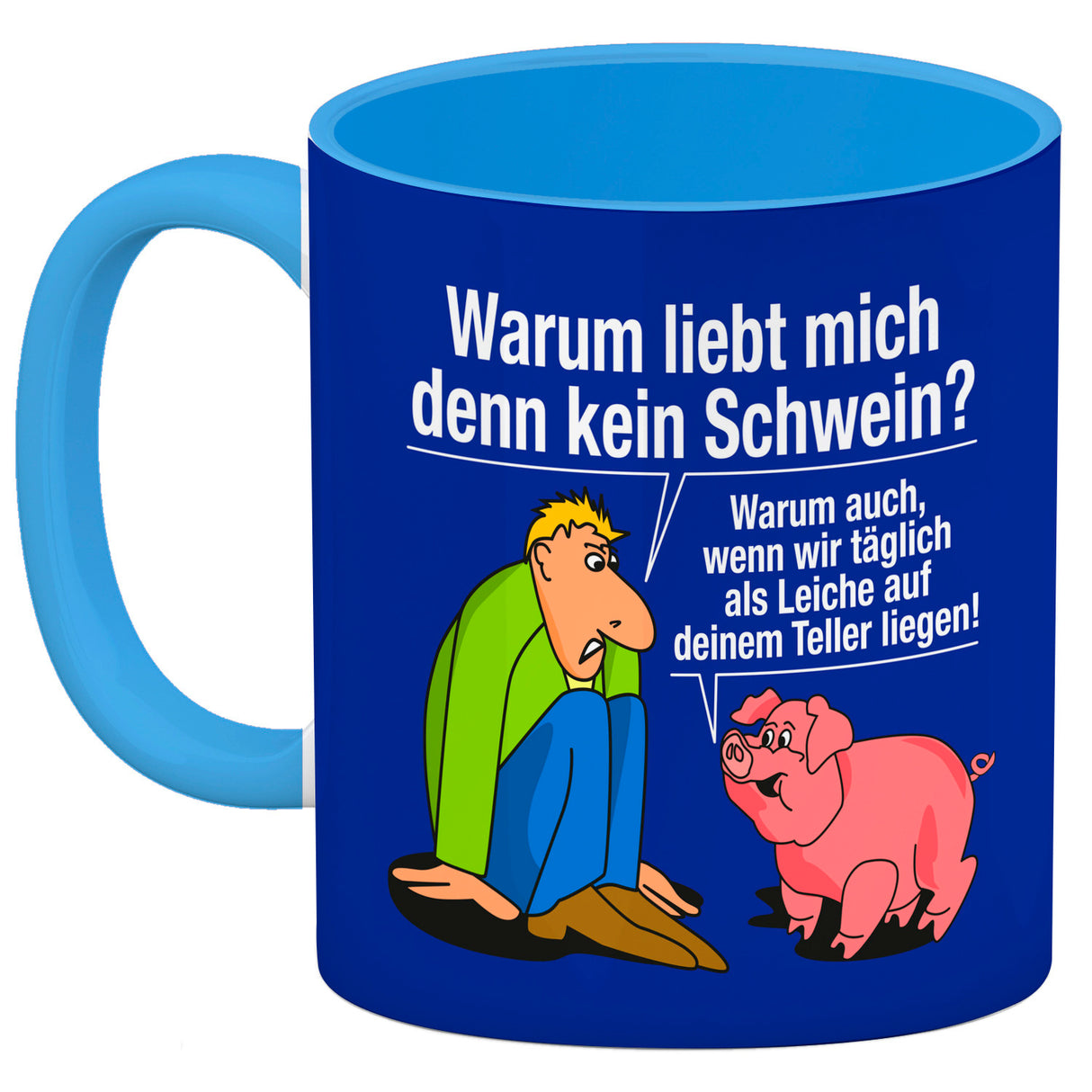 Kaffeebecher zum Thema Fleischesser und Vegetarier mit Schweine Motiv