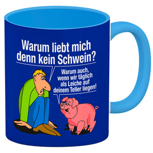 Kaffeebecher zum Thema Fleischesser und Vegetarier mit Schweine Motiv