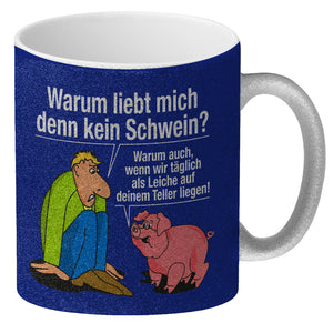 Kaffeebecher zum Thema Fleischesser und Vegetarier mit Schweine Motiv