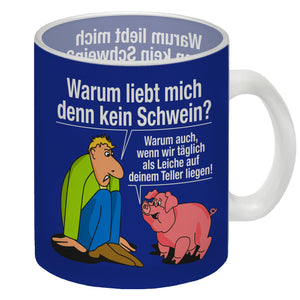 Kaffeebecher zum Thema Fleischesser und Vegetarier mit Schweine Motiv