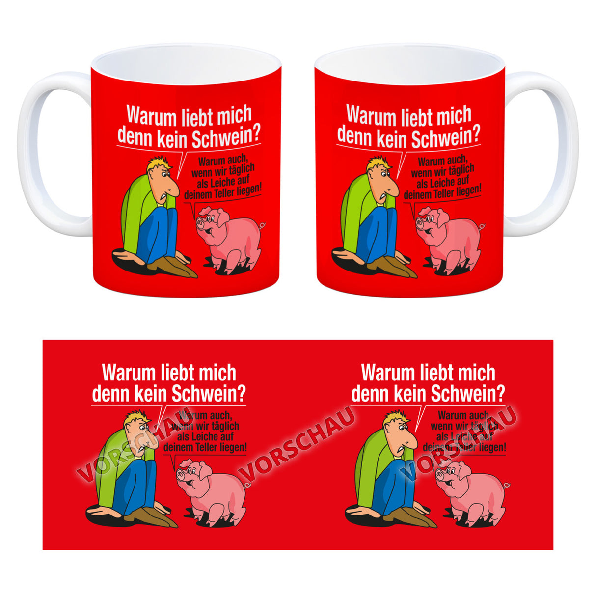 Kaffeebecher zum Thema Fleischesser und Vegetarier mit Schweine Motiv