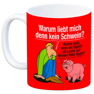 Kaffeebecher zum Thema Fleischesser und Vegetarier mit Schweine Motiv