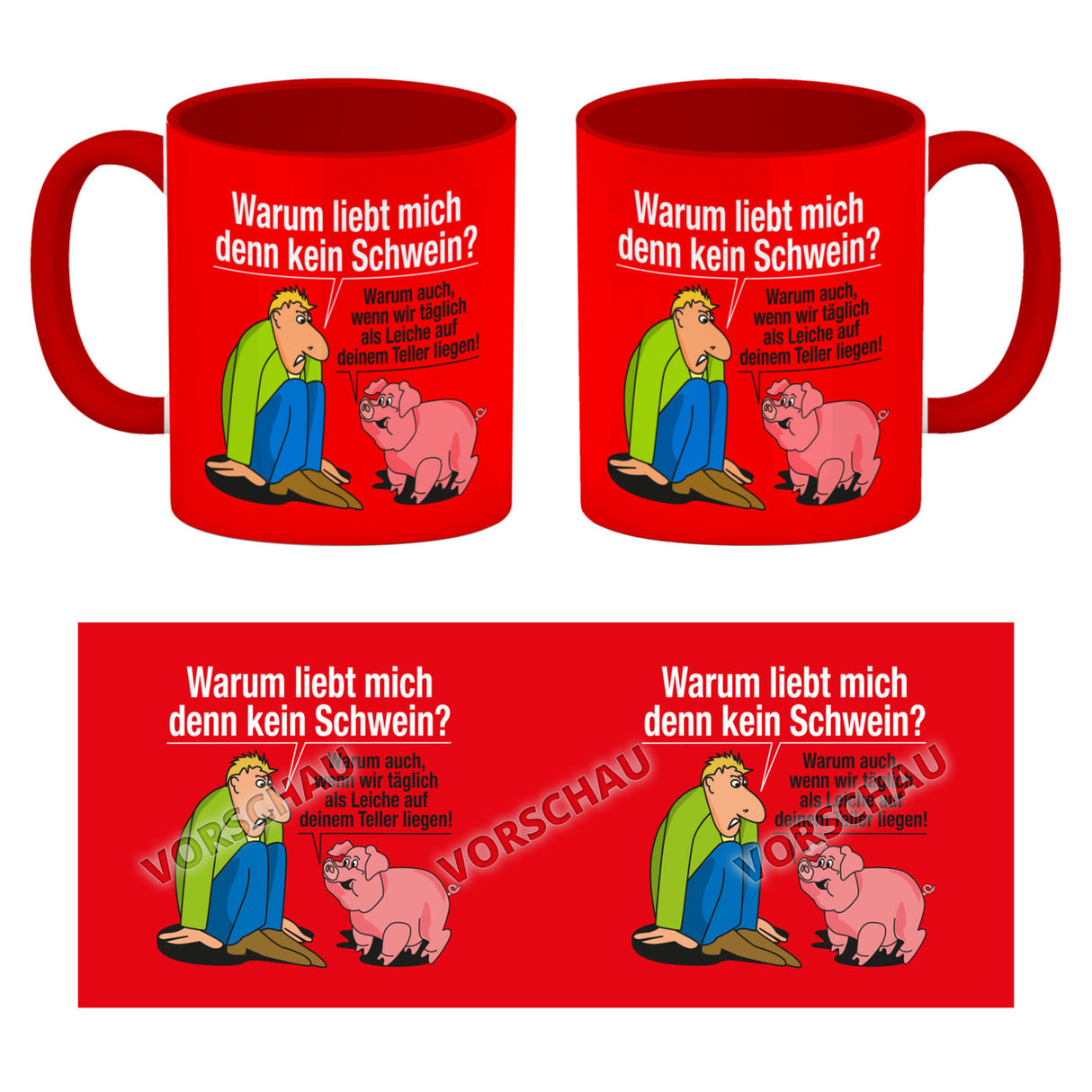 Kaffeebecher zum Thema Fleischesser und Vegetarier mit Schweine Motiv