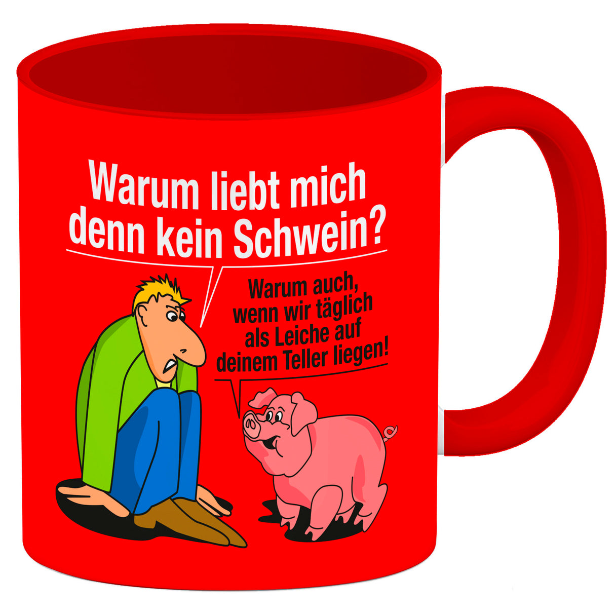 Kaffeebecher zum Thema Fleischesser und Vegetarier mit Schweine Motiv
