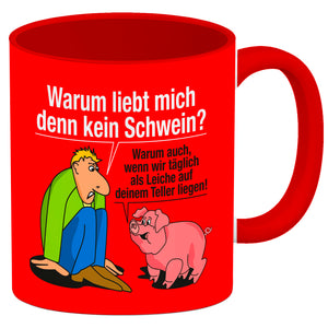 Kaffeebecher zum Thema Fleischesser und Vegetarier mit Schweine Motiv