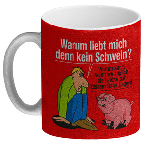 Kaffeebecher zum Thema Fleischesser und Vegetarier mit Schweine Motiv