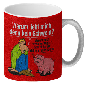Kaffeebecher zum Thema Fleischesser und Vegetarier mit Schweine Motiv