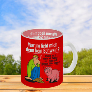 Kaffeebecher zum Thema Fleischesser und Vegetarier mit Schweine Motiv
