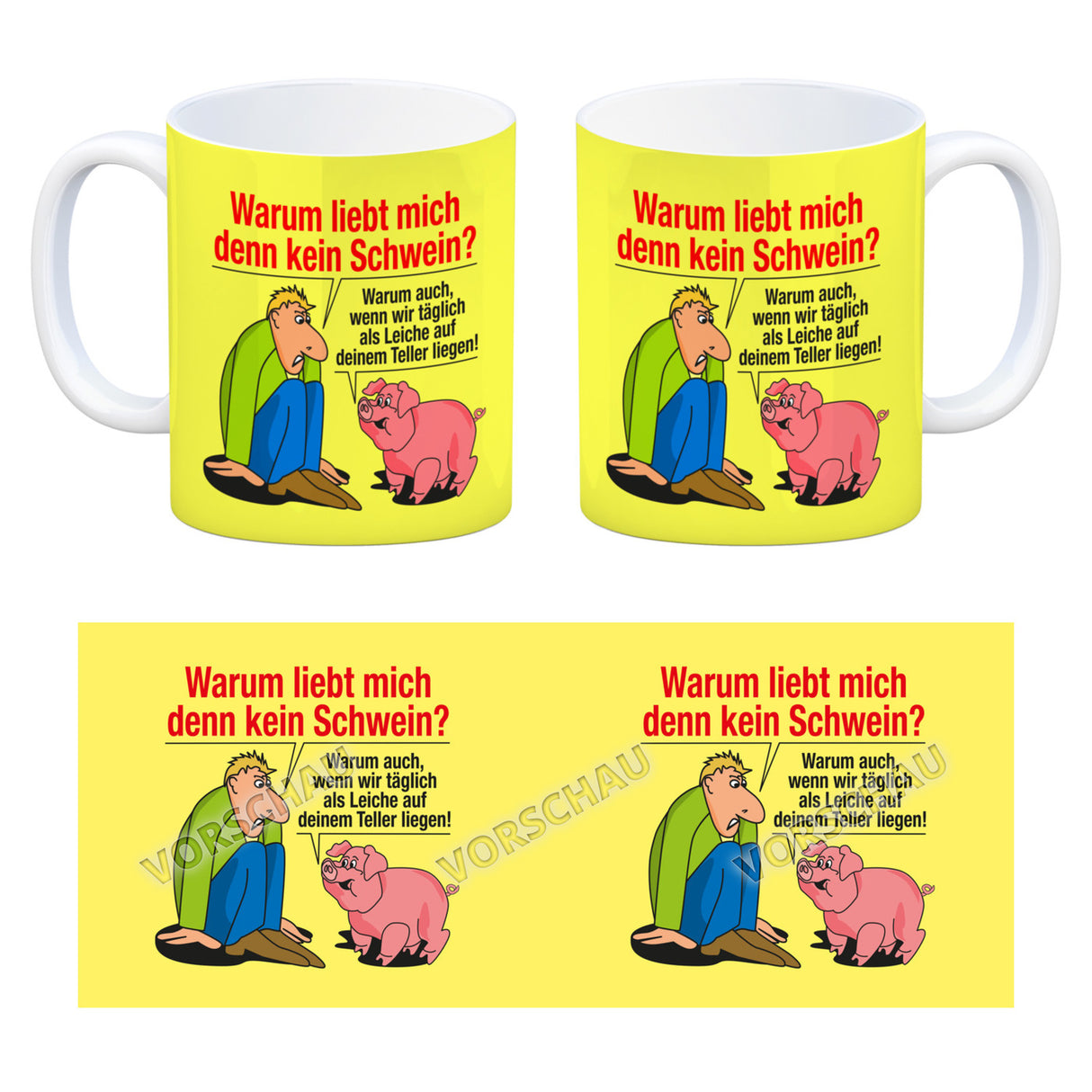 Kaffeebecher zum Thema Fleischesser und Vegetarier mit Schweine Motiv