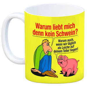 Kaffeebecher zum Thema Fleischesser und Vegetarier mit Schweine Motiv