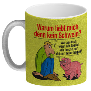 Kaffeebecher zum Thema Fleischesser und Vegetarier mit Schweine Motiv