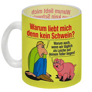 Kaffeebecher zum Thema Fleischesser und Vegetarier mit Schweine Motiv
