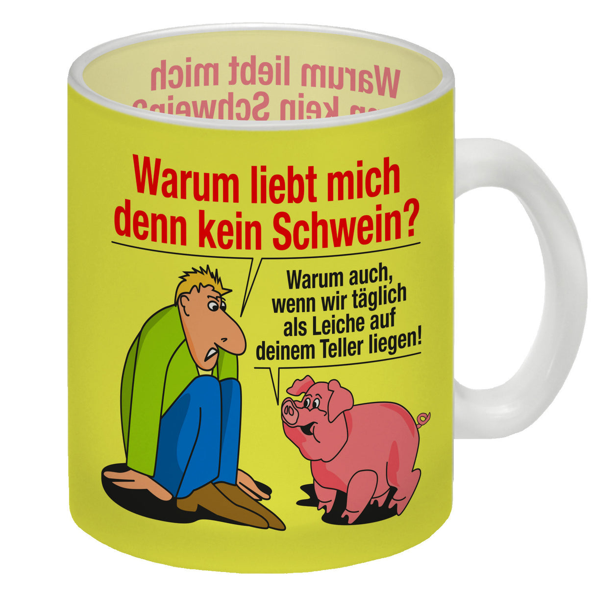 Kaffeebecher zum Thema Fleischesser und Vegetarier mit Schweine Motiv