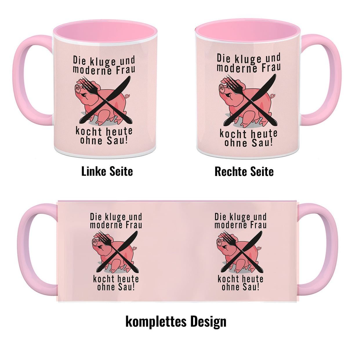 Vegetarier und Fleischesser Kaffeebecher mit Schweine Motiv in rosa