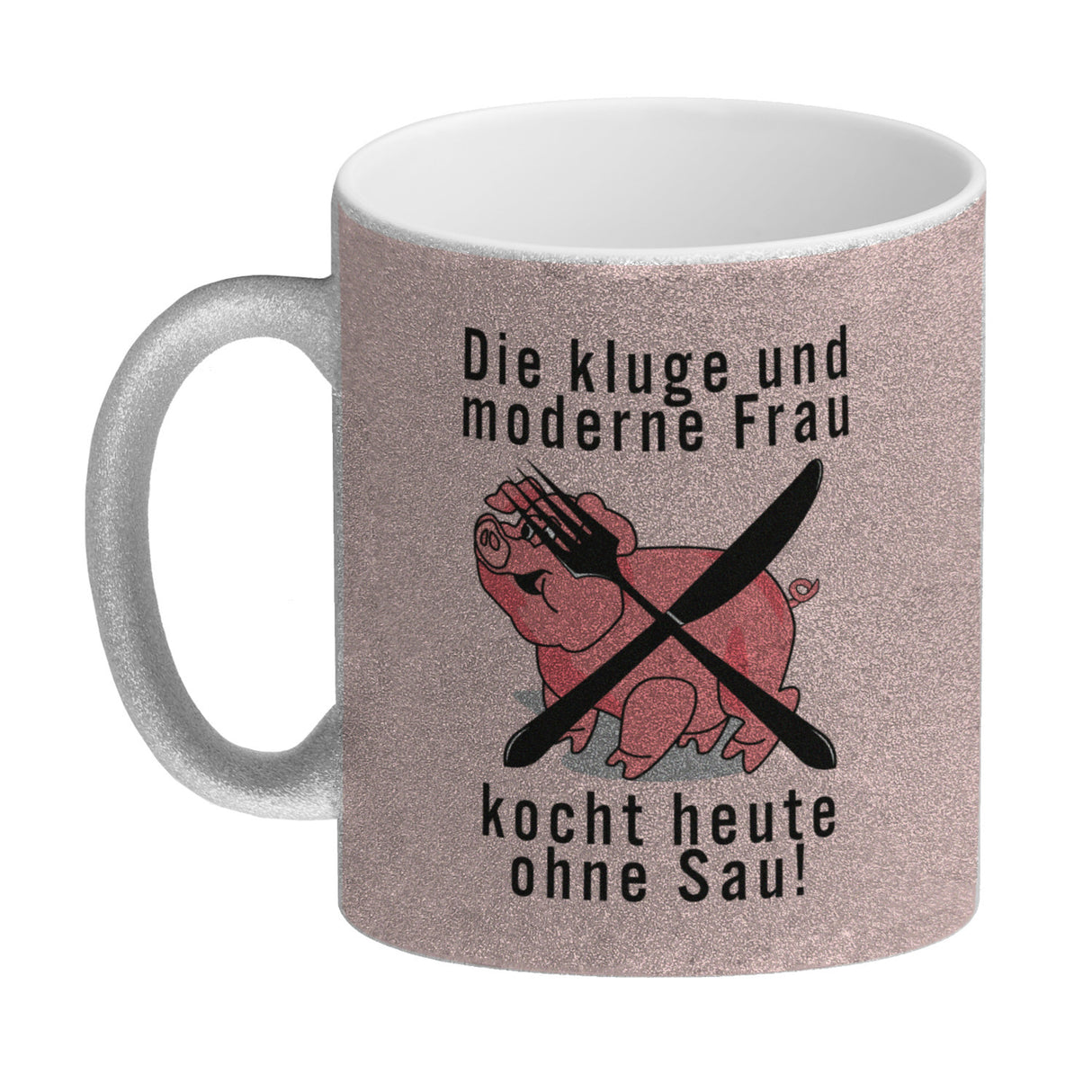 Vegetarier und Fleischesser Kaffeebecher mit Schweine Motiv in rosa