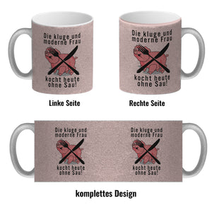 Vegetarier und Fleischesser Kaffeebecher mit Schweine Motiv in rosa
