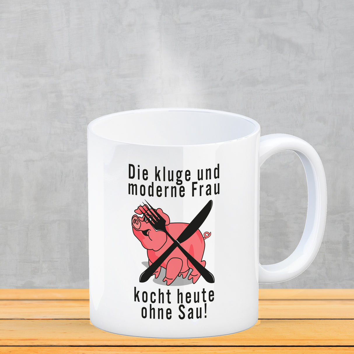 Vegetarier und Fleischesser Kaffeebecher mit Schweine Motiv in rosa